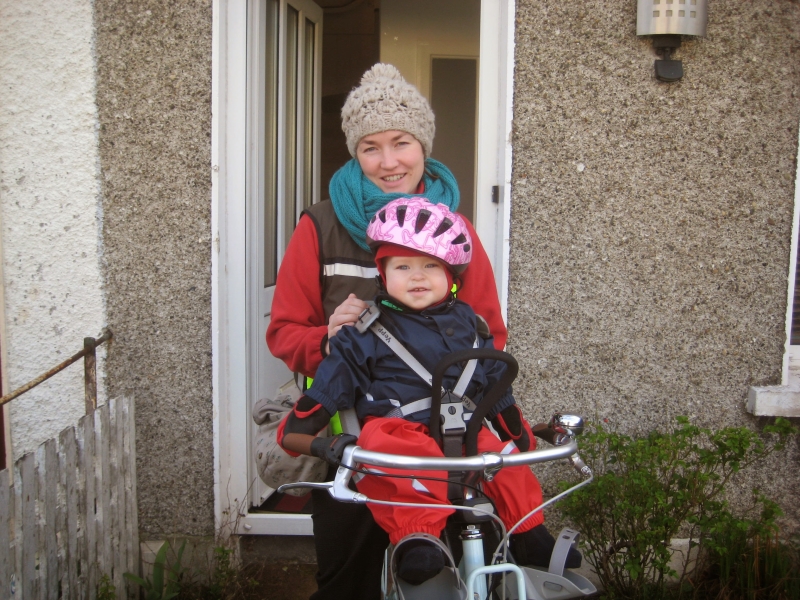 Child and mother on bicycle